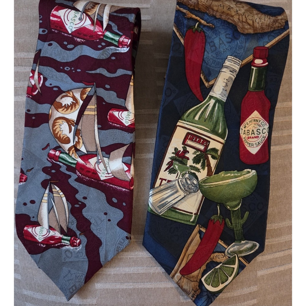 TABASCO Men's Silk‎ Neck Ties Set of 2 Novelty Hot Sauce